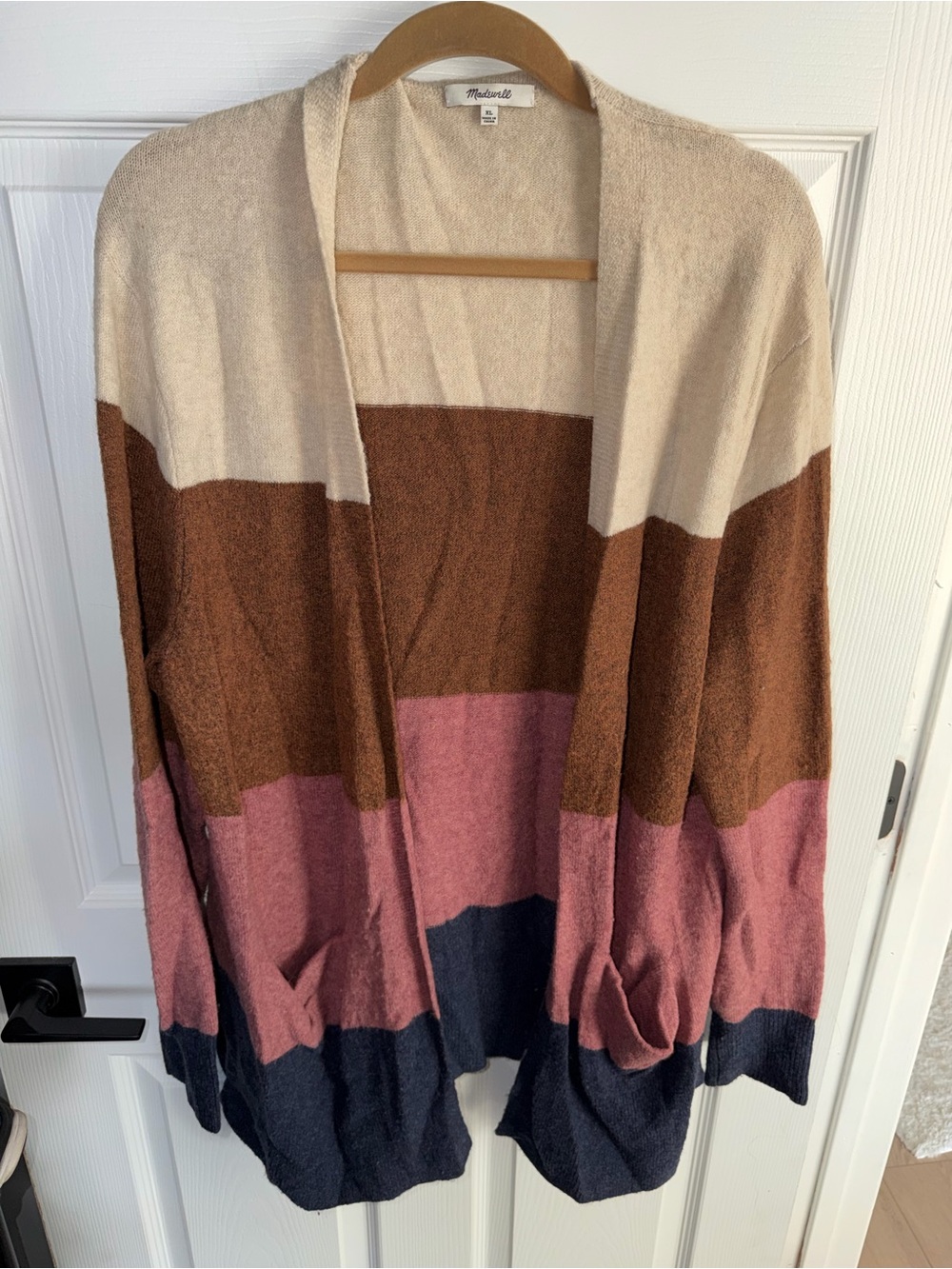 Madewell Colorblock Open-Front Cardigan in Cream, Brown, Pink, Navy